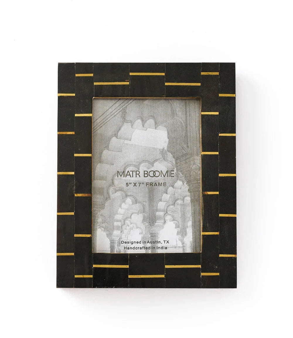 Andhera Dash 5x7 Black Picture Frame - Carved Horn, Brass - Fluent Trends