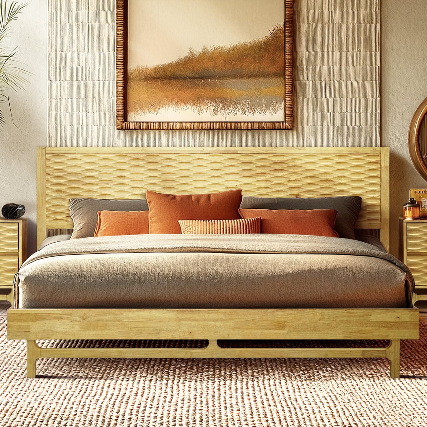 Acacia Elara Platform Bed Frame with Headboard Megsu