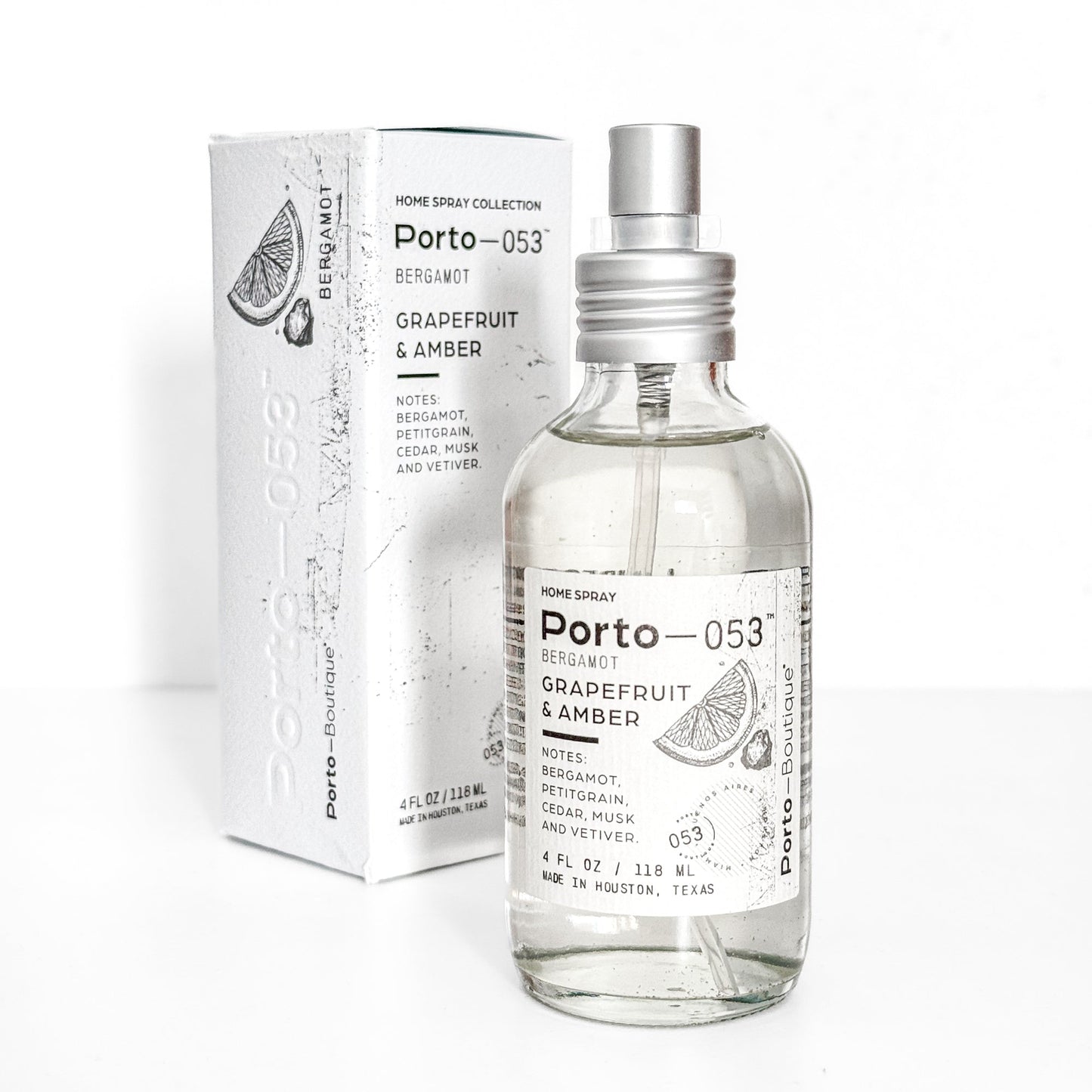 Porto-053 Room Spray – Linen & Fabric Freshener – High Fragrance Concentration – Non-Toxic, Vegan & Handmade in USA – 4 oz Clear Glass Bottle