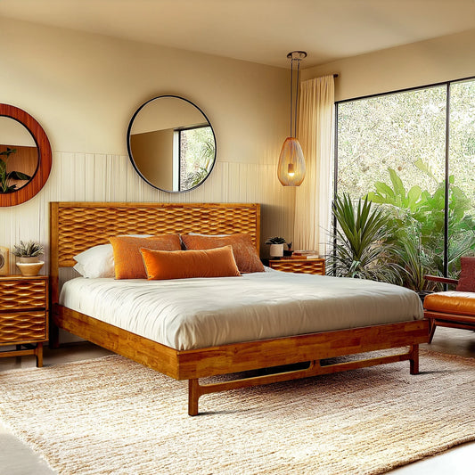 Acacia Elara Platform Bed Frame with Headboard - Fluent Trends