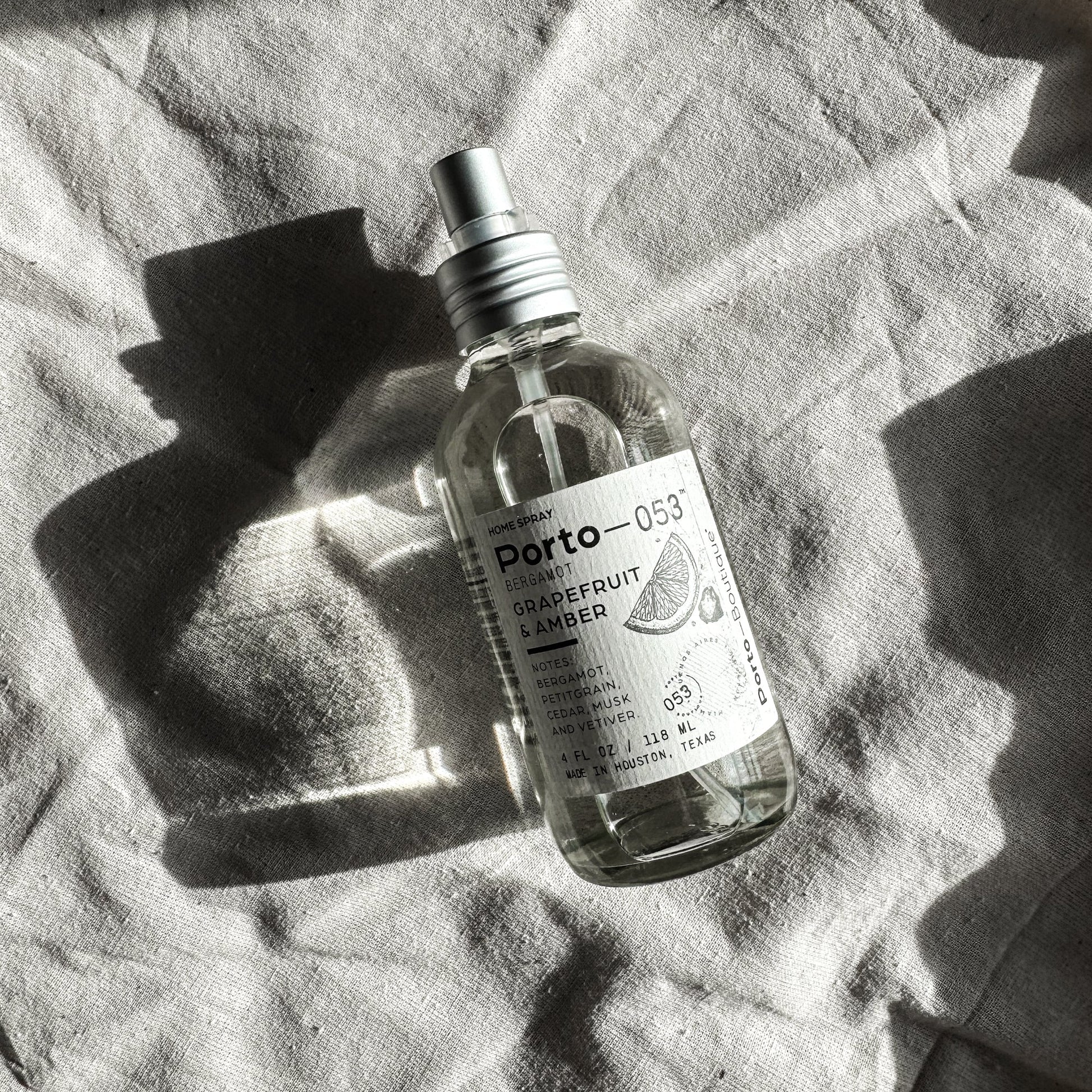 Porto-053 Room Spray – Linen & Fabric Freshener – High Fragrance Concentration – Non-Toxic, Vegan & Handmade in USA – 4 oz Clear Glass Bottle - Fluent Trends