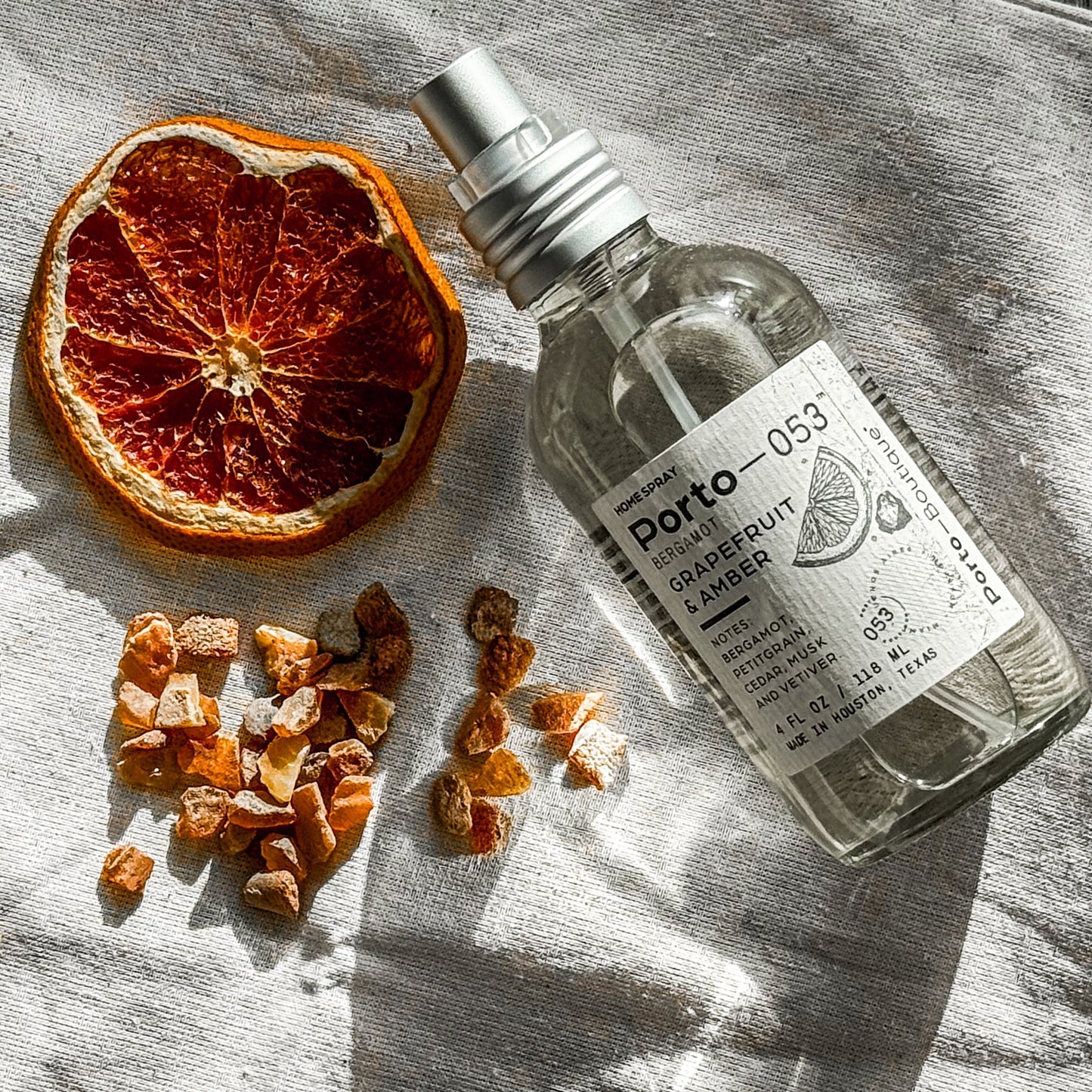 Porto-053 Room Spray – Linen & Fabric Freshener – High Fragrance Concentration – Non-Toxic, Vegan & Handmade in USA – 4 oz Clear Glass Bottle - Fluent Trends
