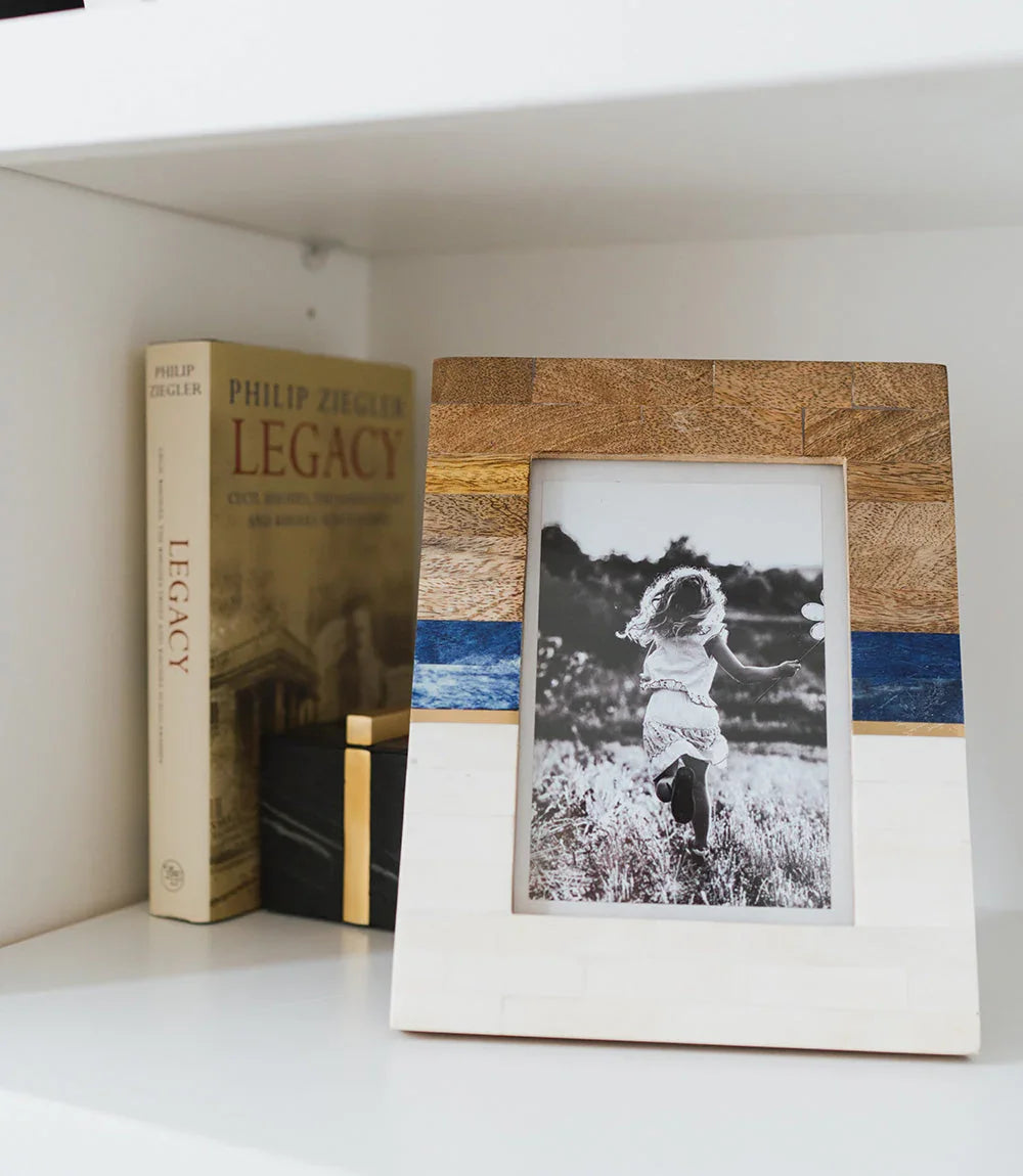 Kaveri Striped 5x7 Picture Frame - Carved Bone & Wood - Fluent Trends