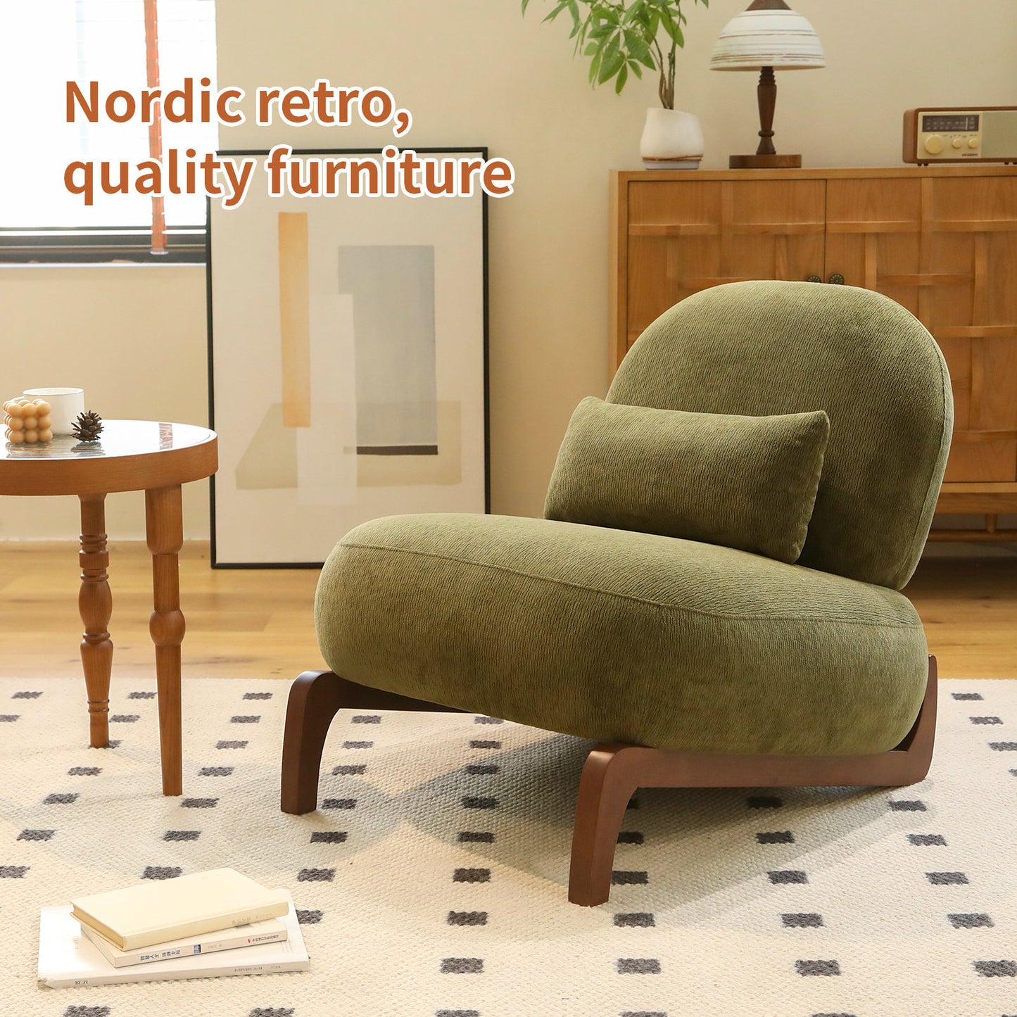 Modern Green Velvet Armless Accent Chair with Solid Wood Legs - Fluent Trends