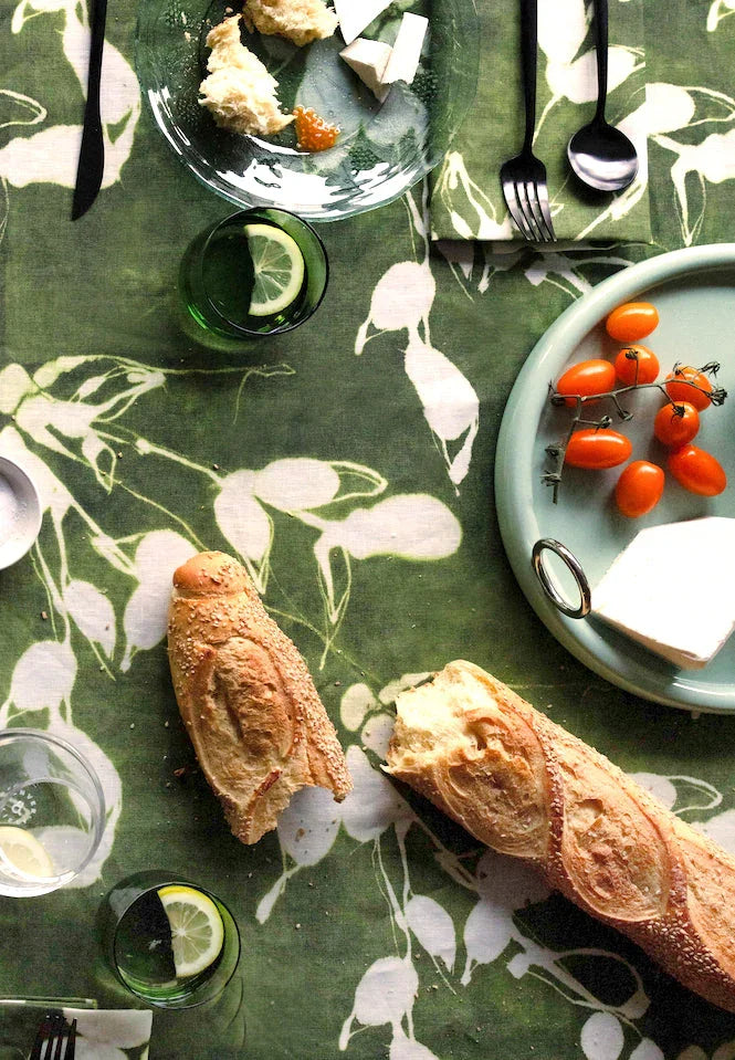 Porto Print in Olive Tablecloth - Fluent Trends Tablecloths