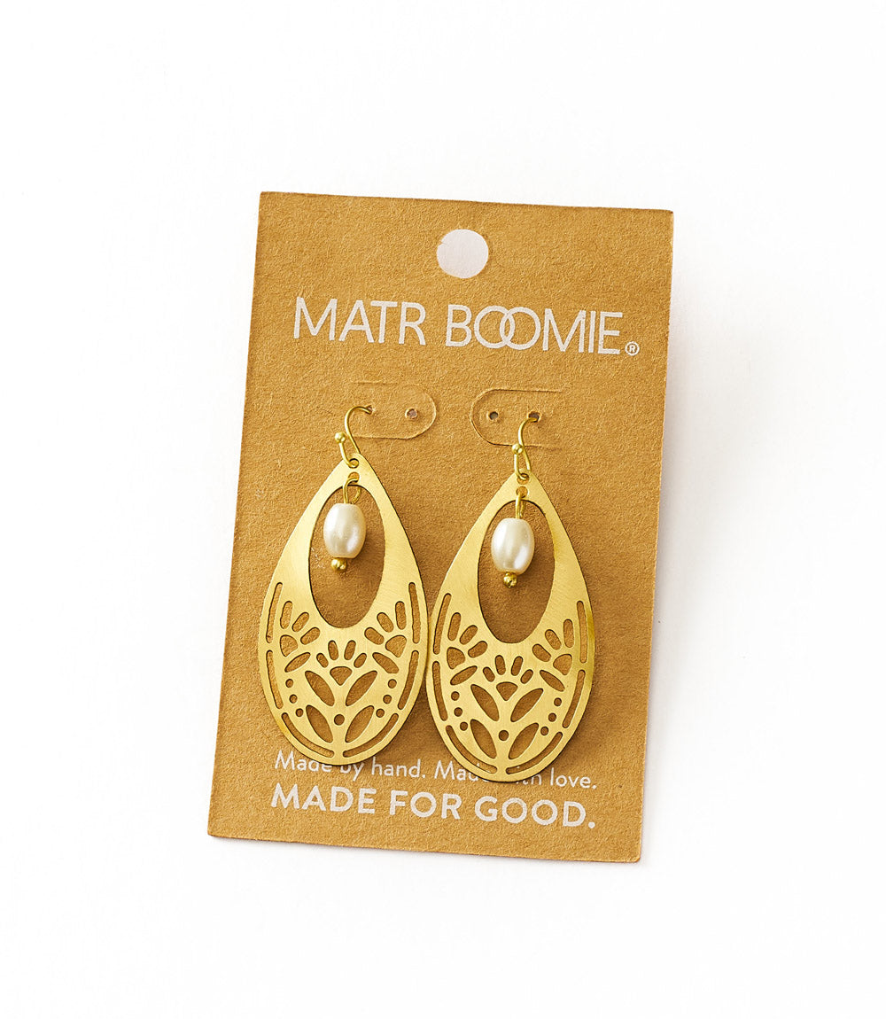 Adhya Teardrop Pearl Earrings - Gold Cutout - Fluent Trends