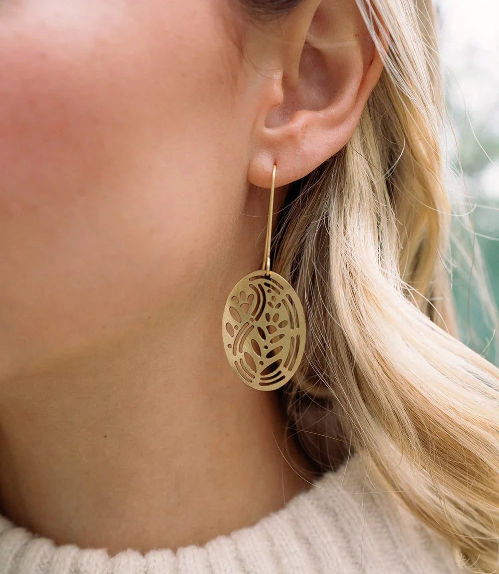 Adhya Oval Drop Hook Earrings - Gold Cutout - Fluent Trends