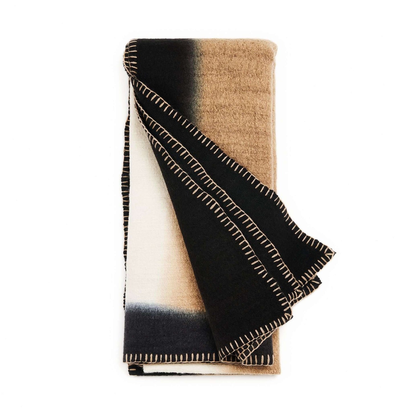 Ink Black White Ombre Textured Throw In Hand Spun Merino And Hand Stitched Hem