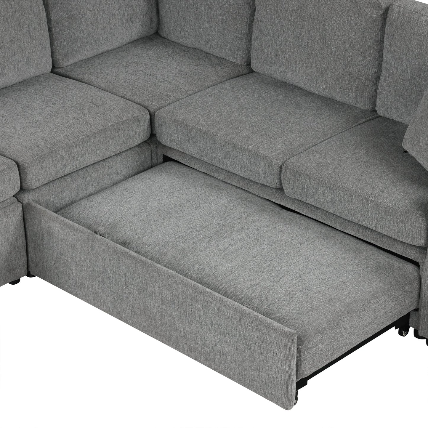 109.1' Sectional Sofa Convertible Pull-out Sofa Bed with Storage Ottoman Streamdale Furniture