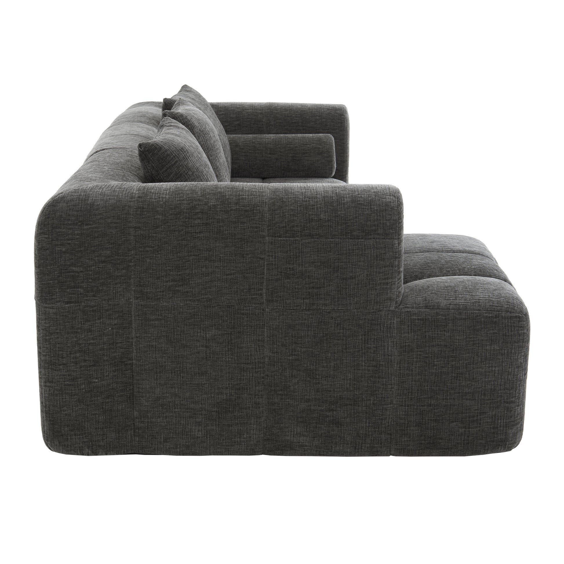 Modern Grey Modular Sectional Sofa with Deep Seating and Side Pockets in Chenille Fabric - Fluent Trends