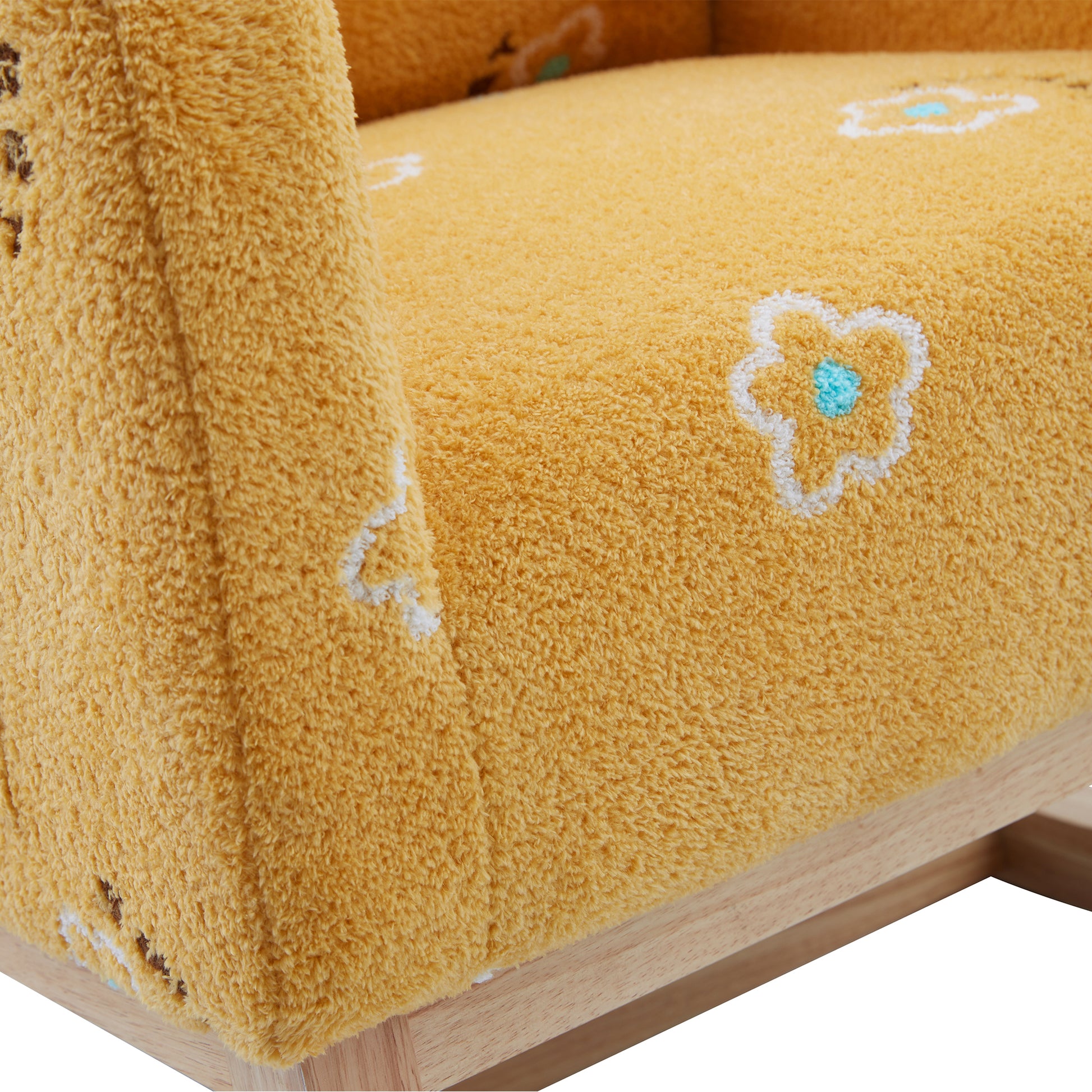 Modern Nursery Rocking Chair Mid Century Accent with Side Pocket Mustard Boucle Upholstered High Back - Fluent Trends