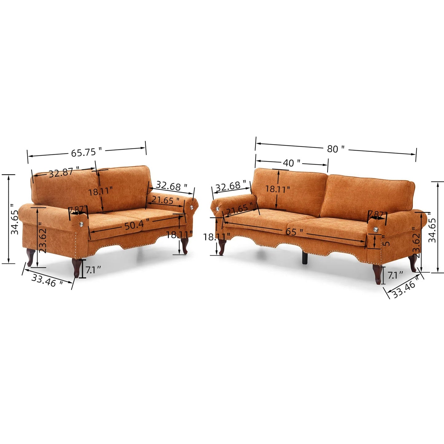 2 Piece Sofa Set with Movable Pillows, 5 Seat, Upholstered Sofa Orange Streamdale Furniture