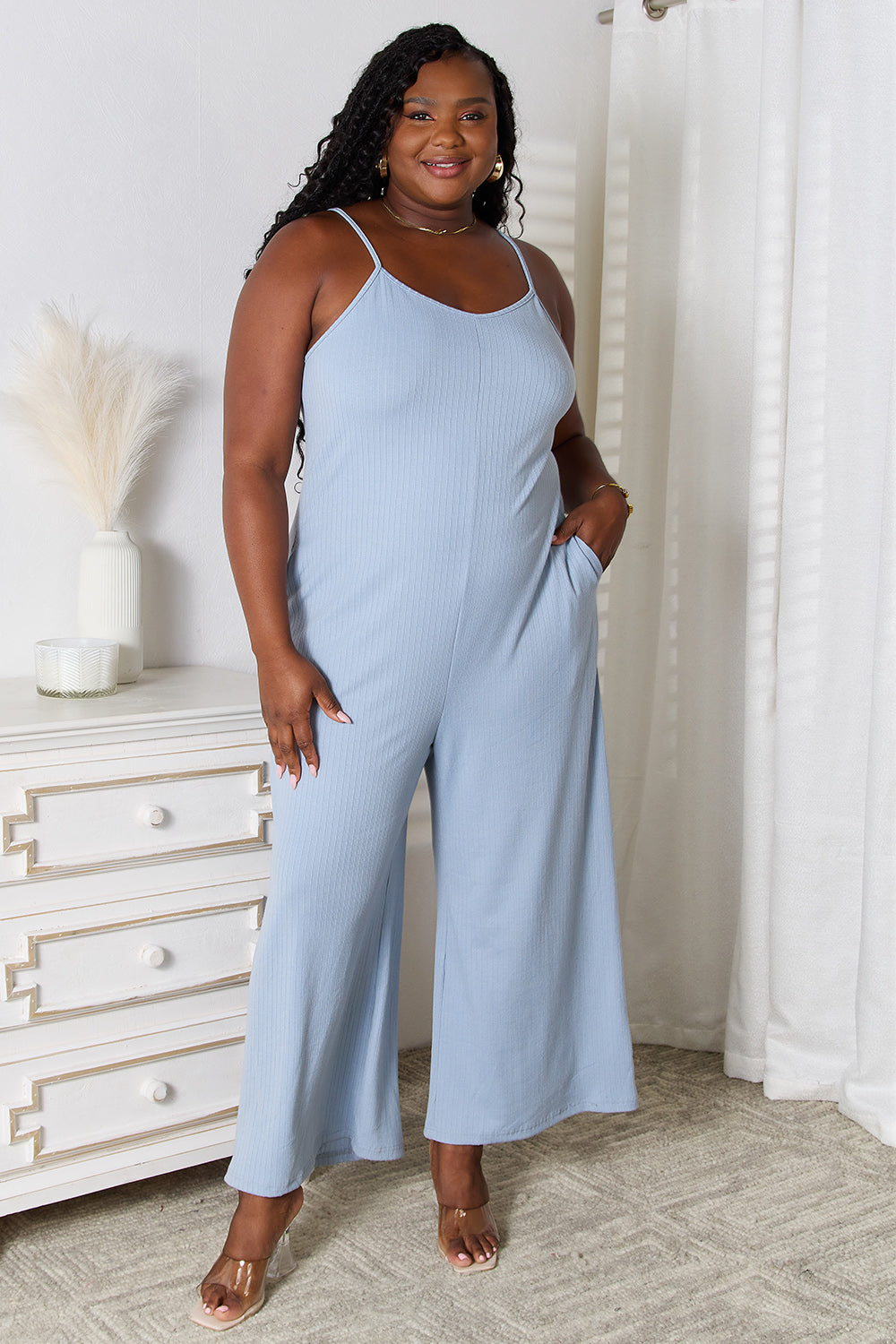 Basic Bae Full Size Spaghetti Strap V-Neck Jumpsuit - Fluent Trends