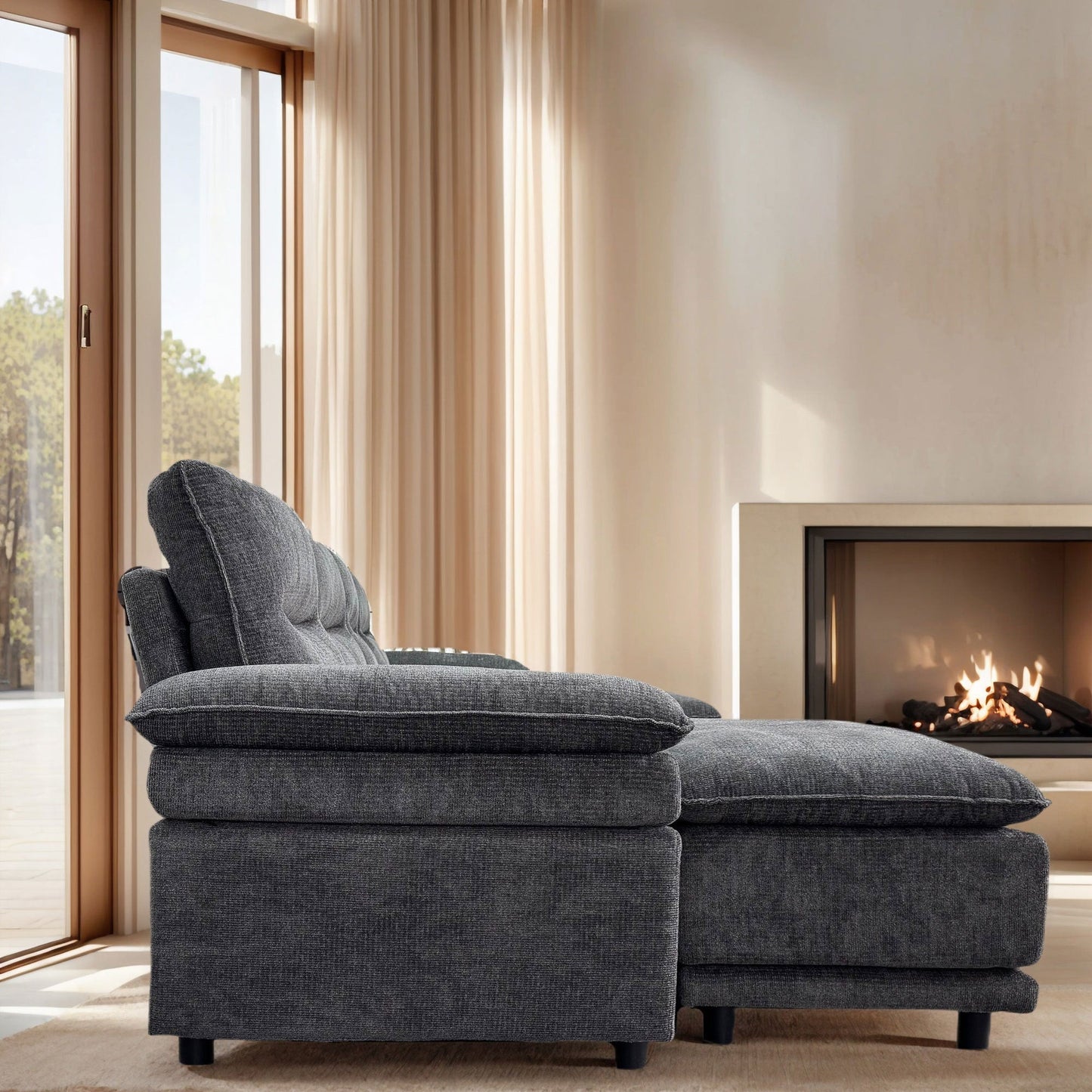 141'' Wide Modern U-shaped Sectional Sofa with high back cushion,6-seat Upholstered Dark Grey Streamdale Furniture