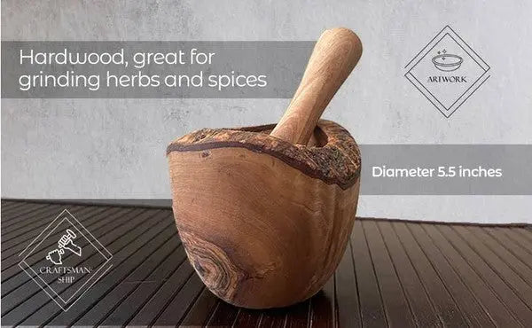 Olive Wood Rustic Mortar and Pestle - Fluent Trends