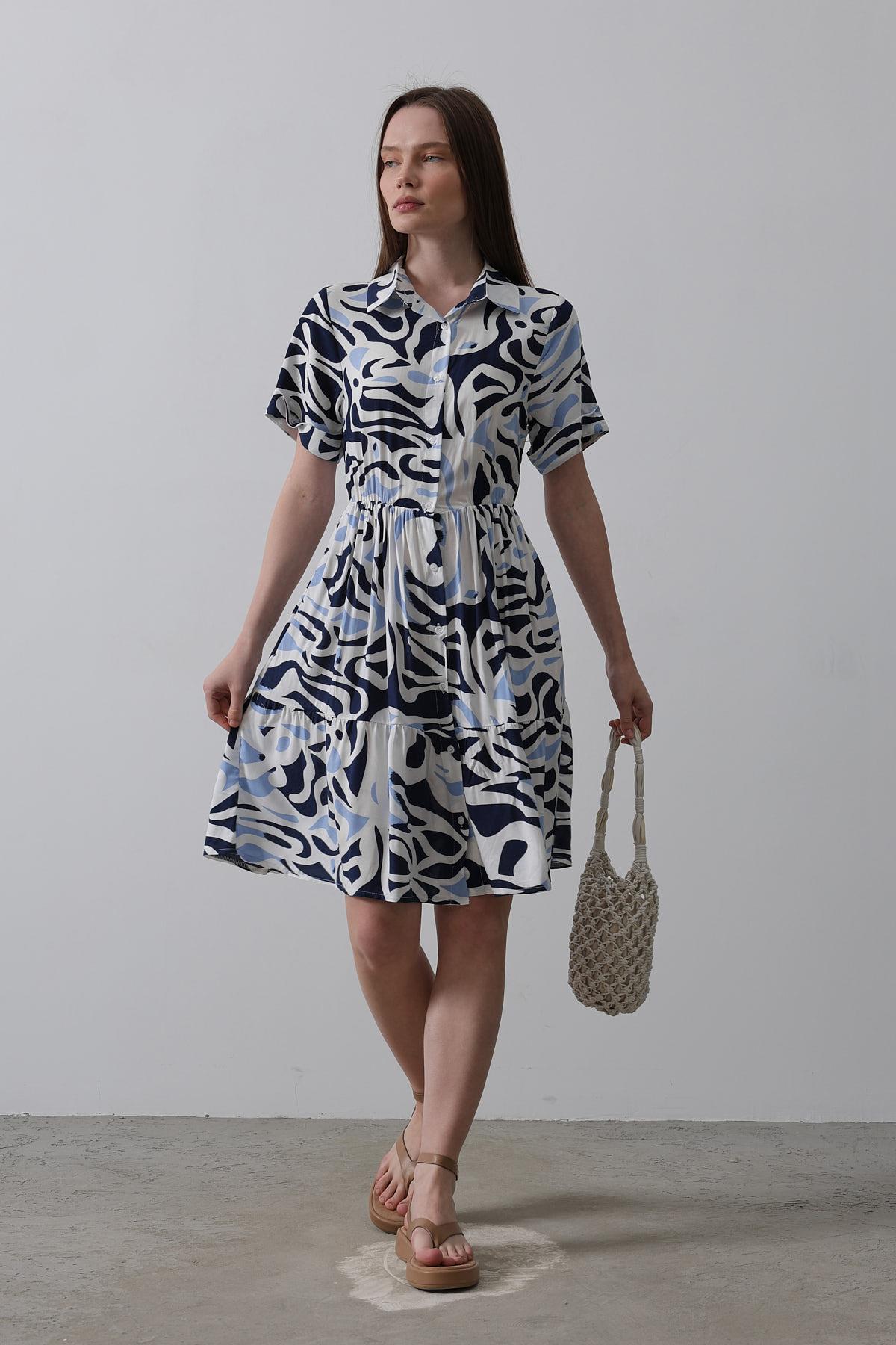 Rey Printed Dress — Multicolor Abstract Soléa
