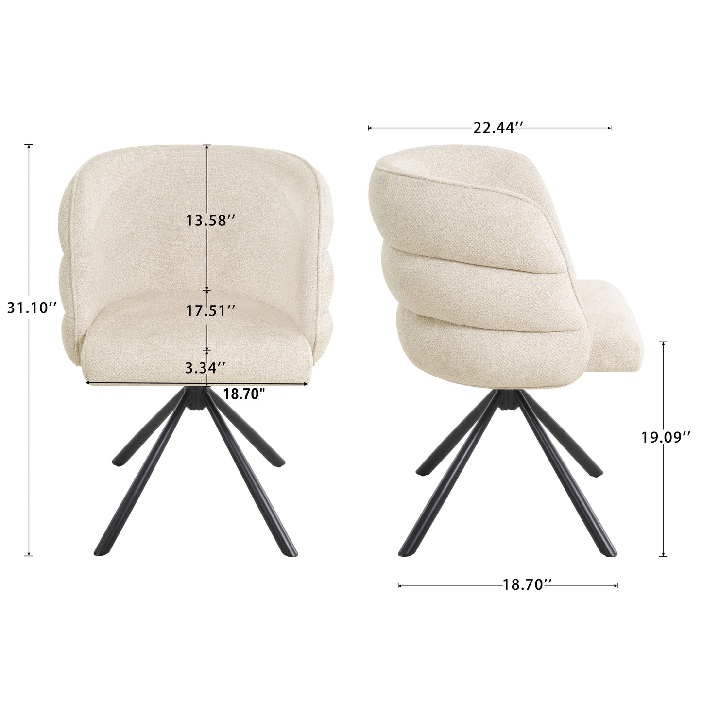 270° Swivel Home Office Desk Chairs Set of 2 Beige Streamdale Furniture