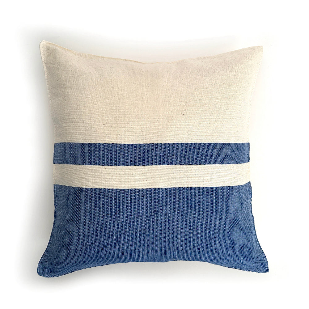 Woven Block Pillow Case - Natural with Blue Powered by People
