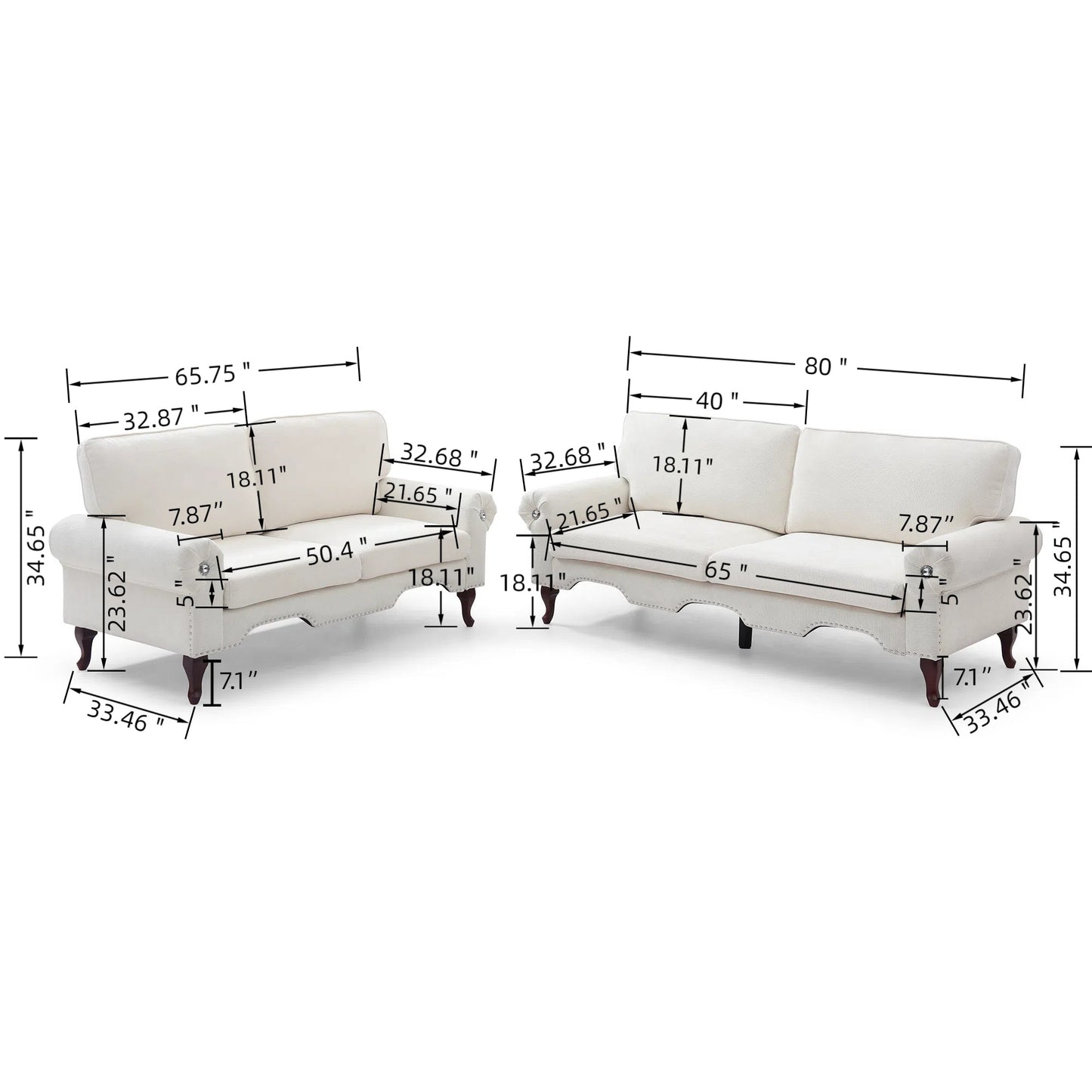 2 Piece Sofa Set with Movable Pillows, 5 Seat, Upholstered Sofa, Beige Streamdale Furniture