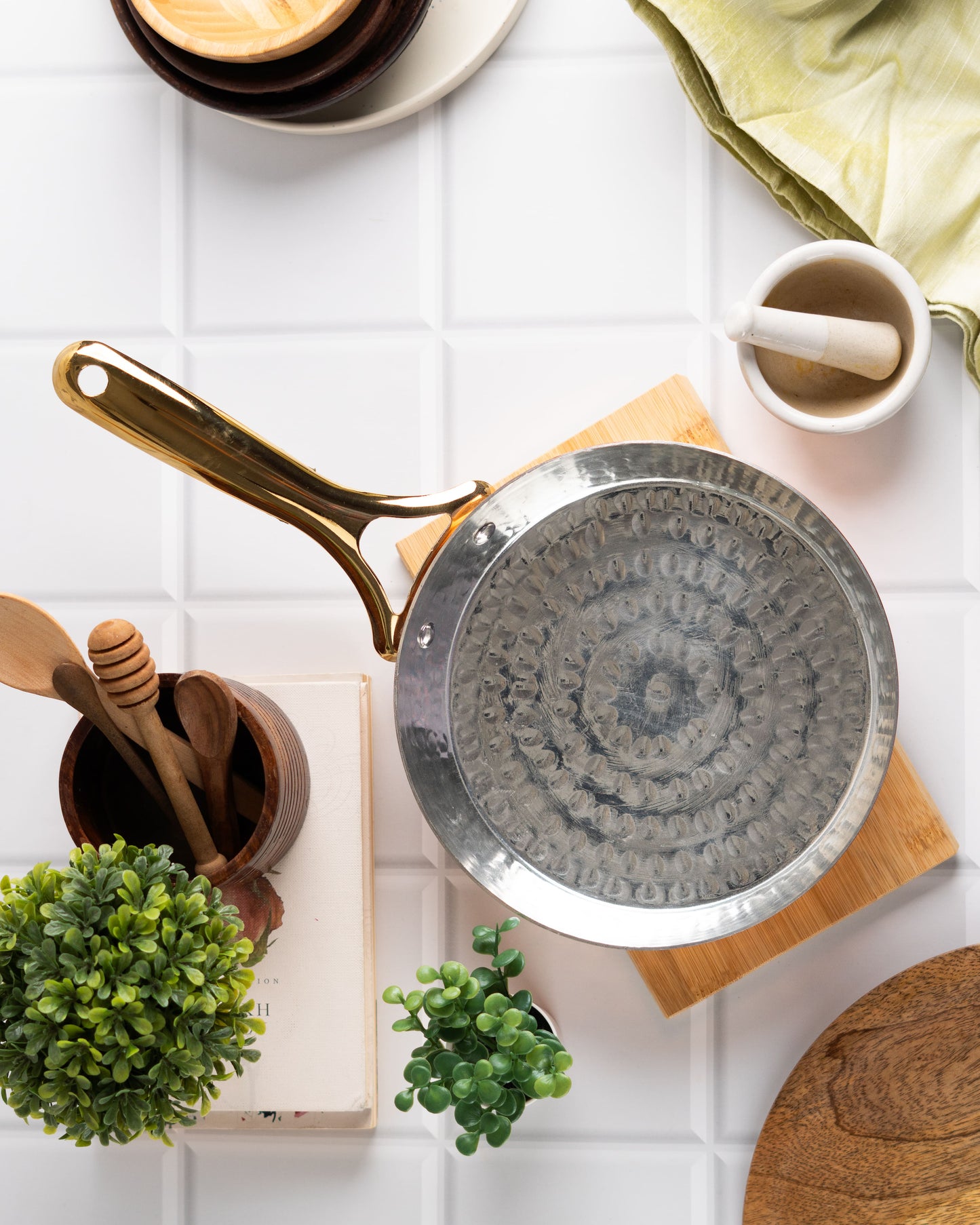 Copper Frying Pan with Brass Handle - Non-Stick Saute Pan