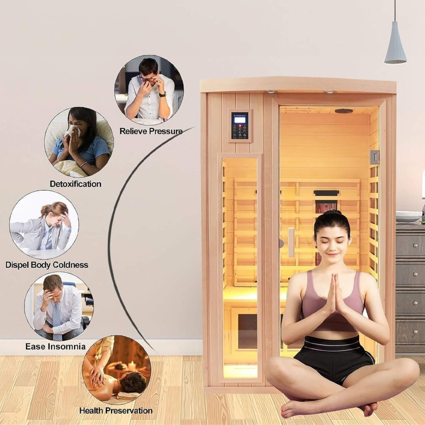 Premium 2-Person Low EMF FAR-Infrared Heat Wood Home Personal Spa Sauna With Ceramic Heaters - Fluent Trends