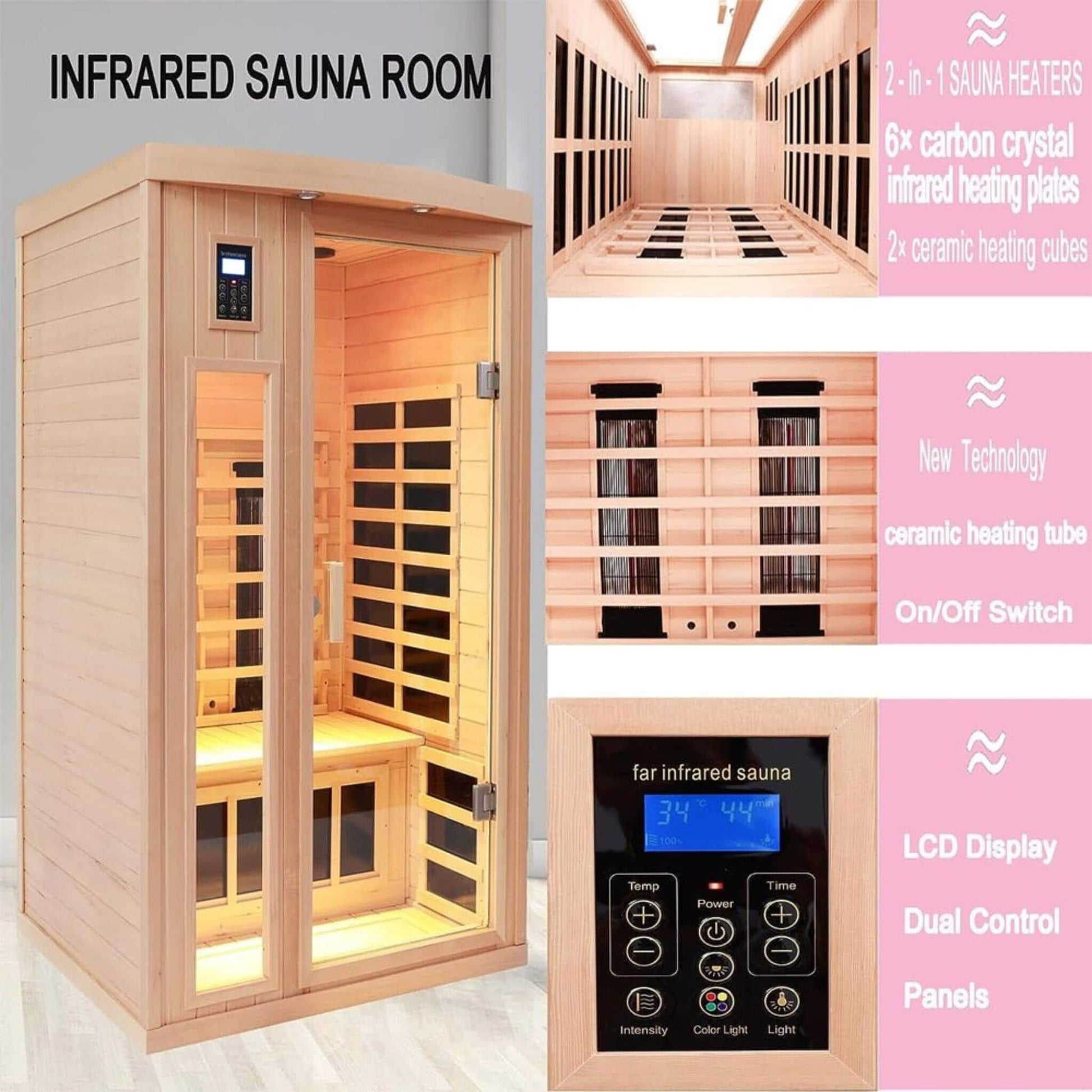 Premium 2-Person Low EMF FAR-Infrared Heat Wood Home Personal Spa Sauna With Ceramic Heaters - Fluent Trends