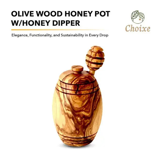 Olive Wood Honey Pot w/Honey Dipper - Fluent Trends