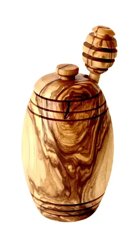 Olive Wood Honey Pot w/Honey Dipper - Fluent Trends