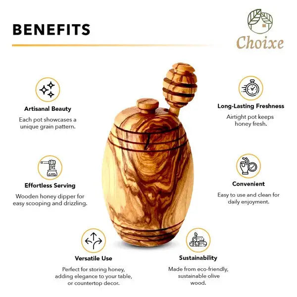 Olive Wood Honey Pot w/Honey Dipper - Fluent Trends
