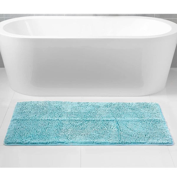 Blue Chenille Bath Mat Soft Bathroom Rug - Fluent Trends