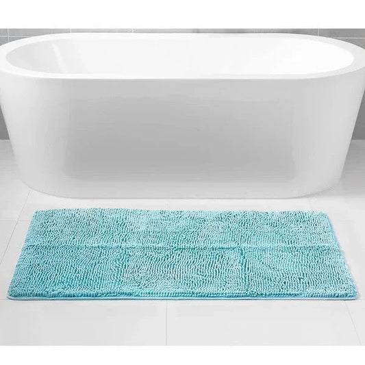 Blue Chenille Bath Mat Soft Bathroom Rug - Fluent Trends
