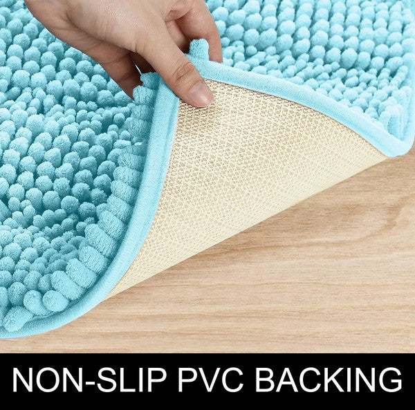 Blue Chenille Bath Mat Soft Bathroom Rug - Fluent Trends