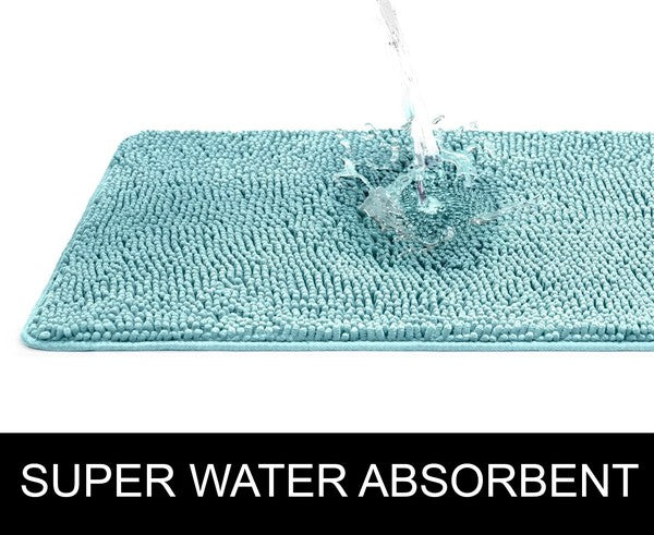 Blue Chenille Bath Mat Soft Bathroom Rug - Fluent Trends