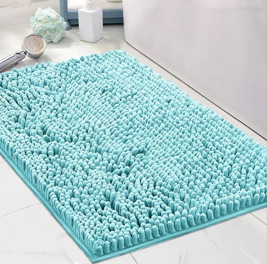 Blue Chenille Bath Mat Soft Bathroom Rug - Fluent Trends