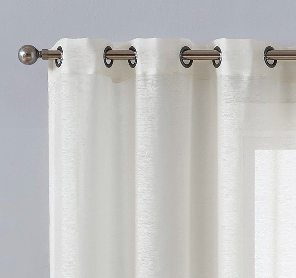 Beige Sheer Window Grommet Curtain Set - Fluent Trends