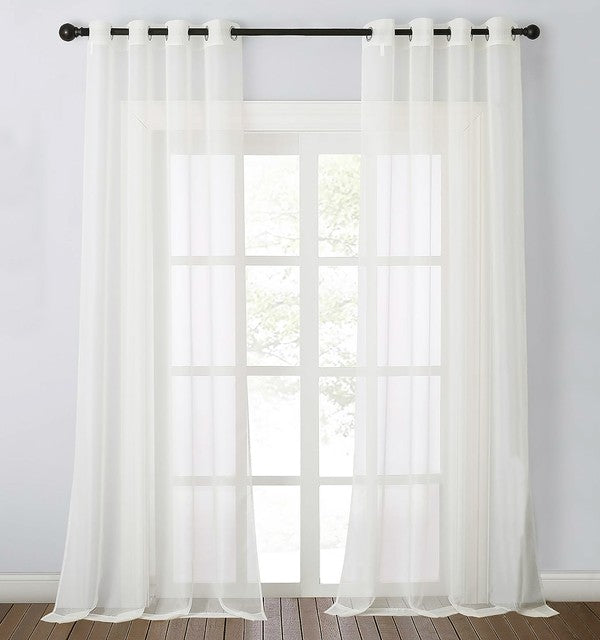 Beige Sheer Window Grommet Curtain Set - Fluent Trends