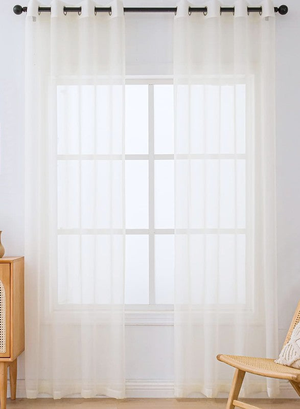 Beige Sheer Window Grommet Curtain Set - Fluent Trends