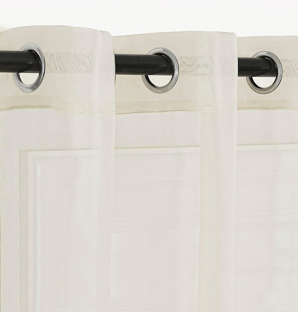 Beige Sheer Window Grommet Curtain Set - Fluent Trends