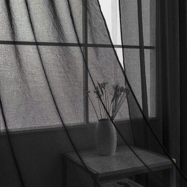 Black Sheer Window Grommet Curtain Set - Fluent Trends