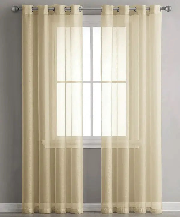 Gold Sheer Window Grommet Curtain Set - Fluent Trends