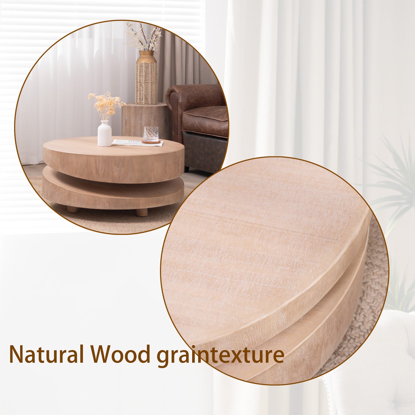 Modern Round Wood Coffee Table - 31.3" Natural Finish Accent Table - Fluent Trends