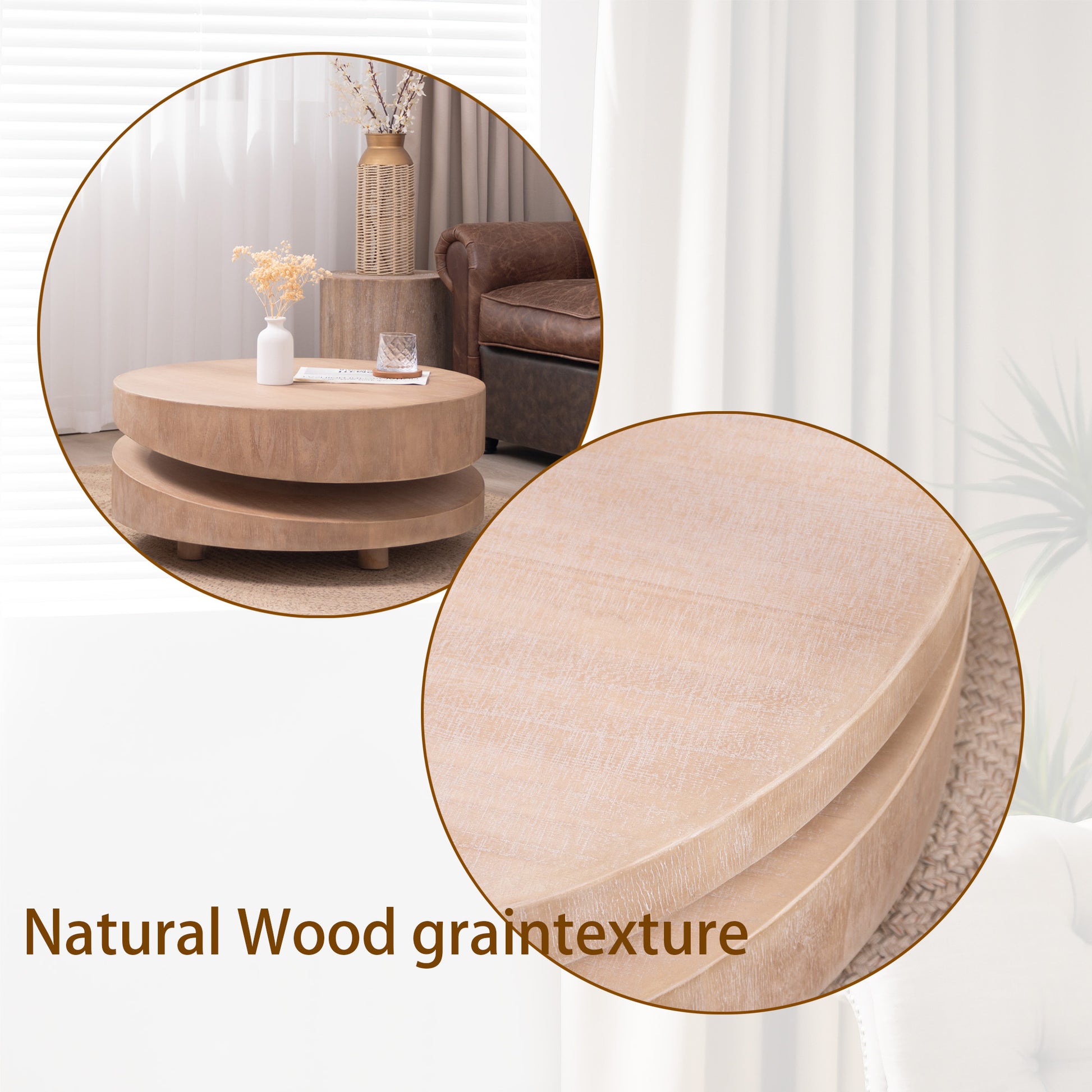 Modern Round Wood Coffee Table - 31.3" Natural Finish Accent Table - Fluent Trends