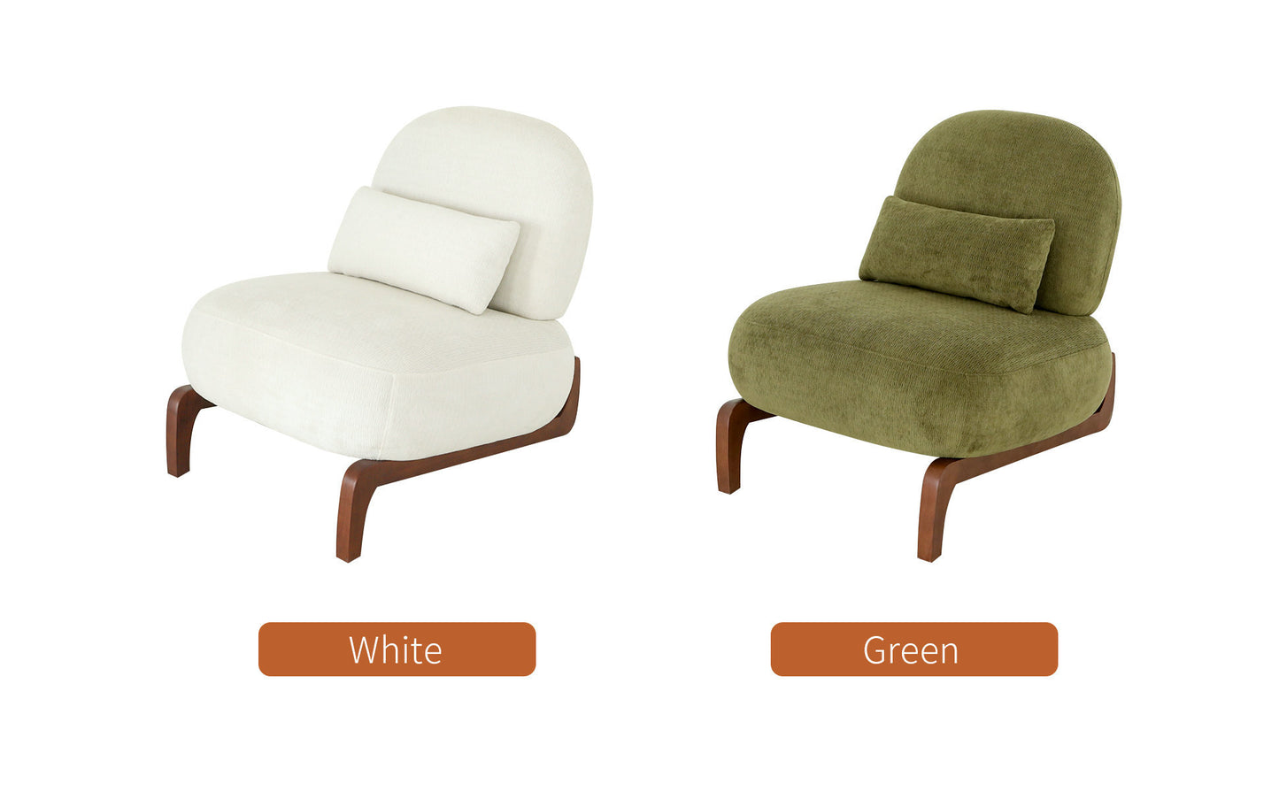 Modern Green Velvet Armless Accent Chair with Solid Wood Legs - Fluent Trends