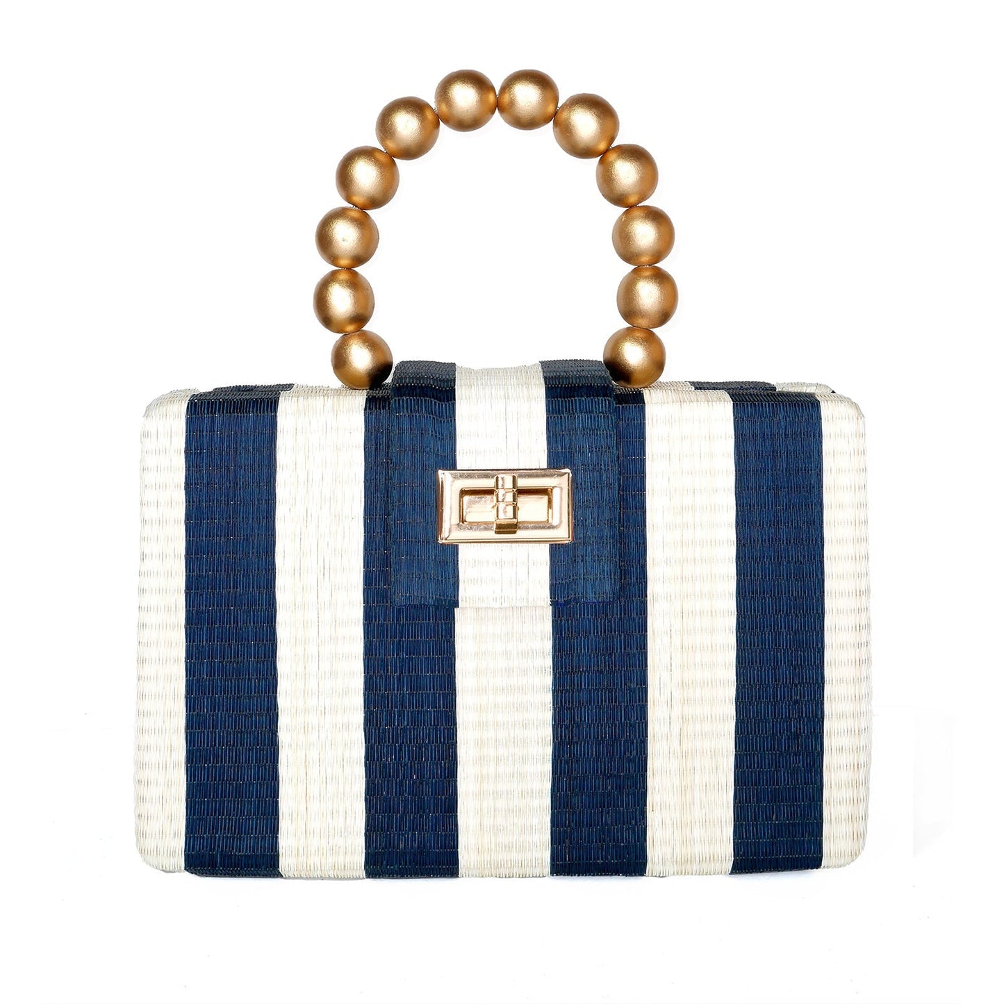 The Louisa Blue & Cream Stripe Woven Straw Clutch Bag - Fluent Trends