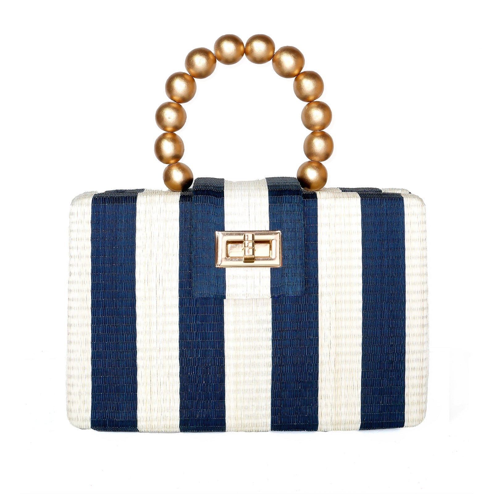 The Louisa Blue & Cream Stripe Woven Straw Clutch Bag - Fluent Trends