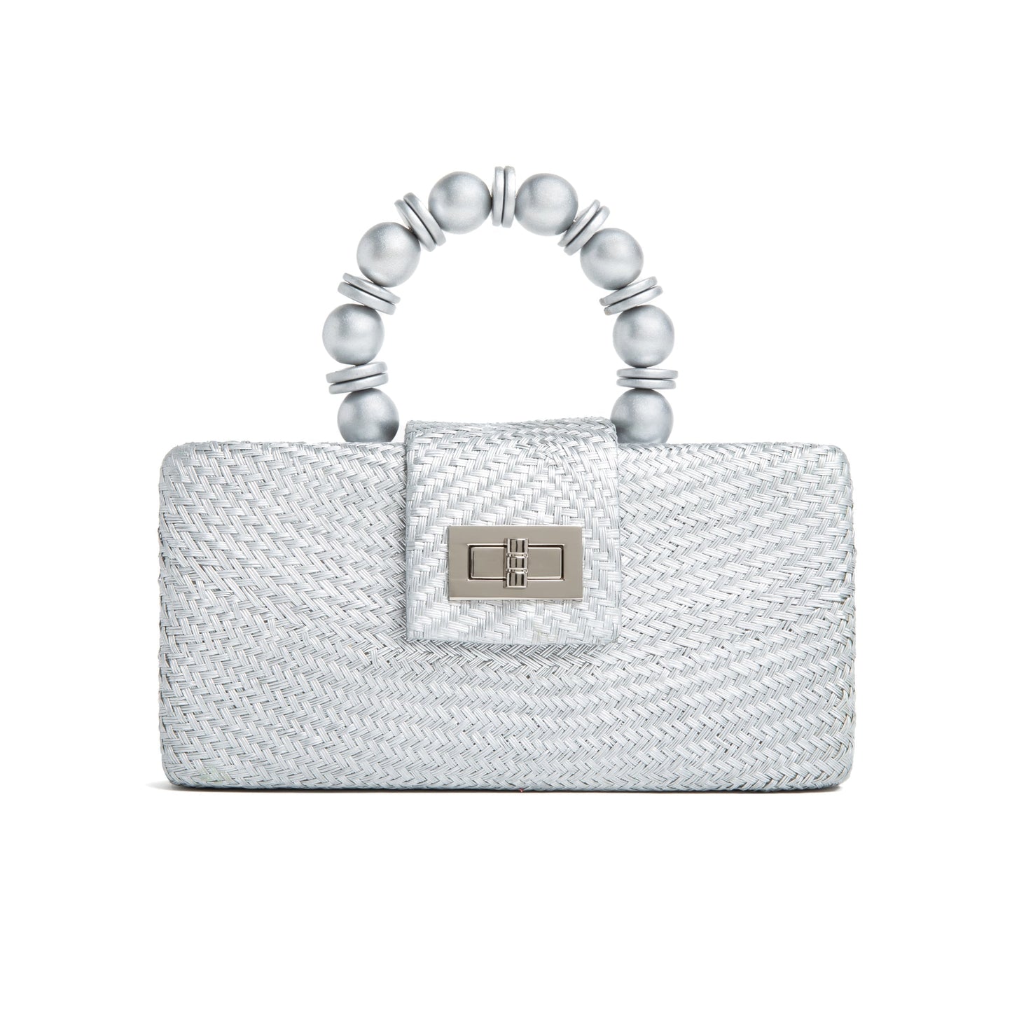 THE SERENA Silver Woven Straw Clutch Bag Powered by People