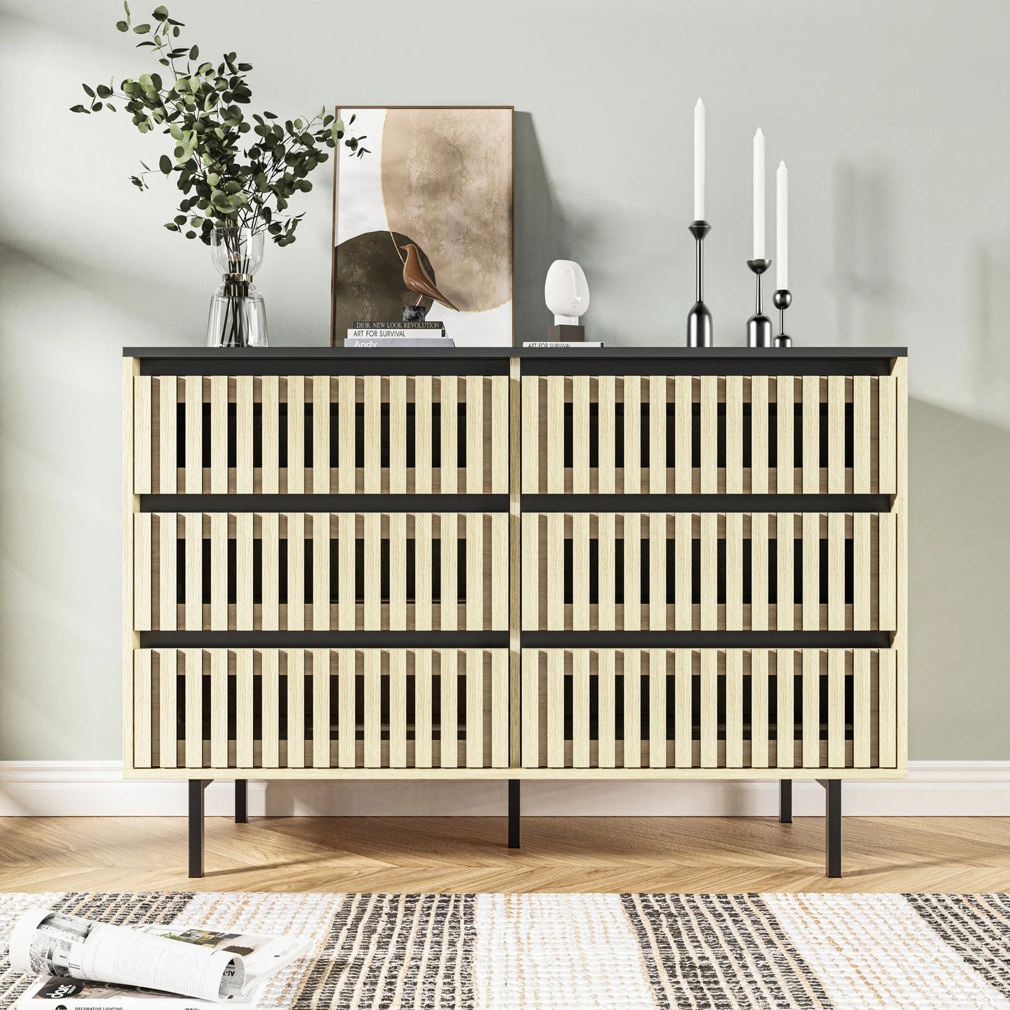 Fluted Bedroom 6 Modern Minimalist Drawer Dresser Two-tone Design - Fluent Trends