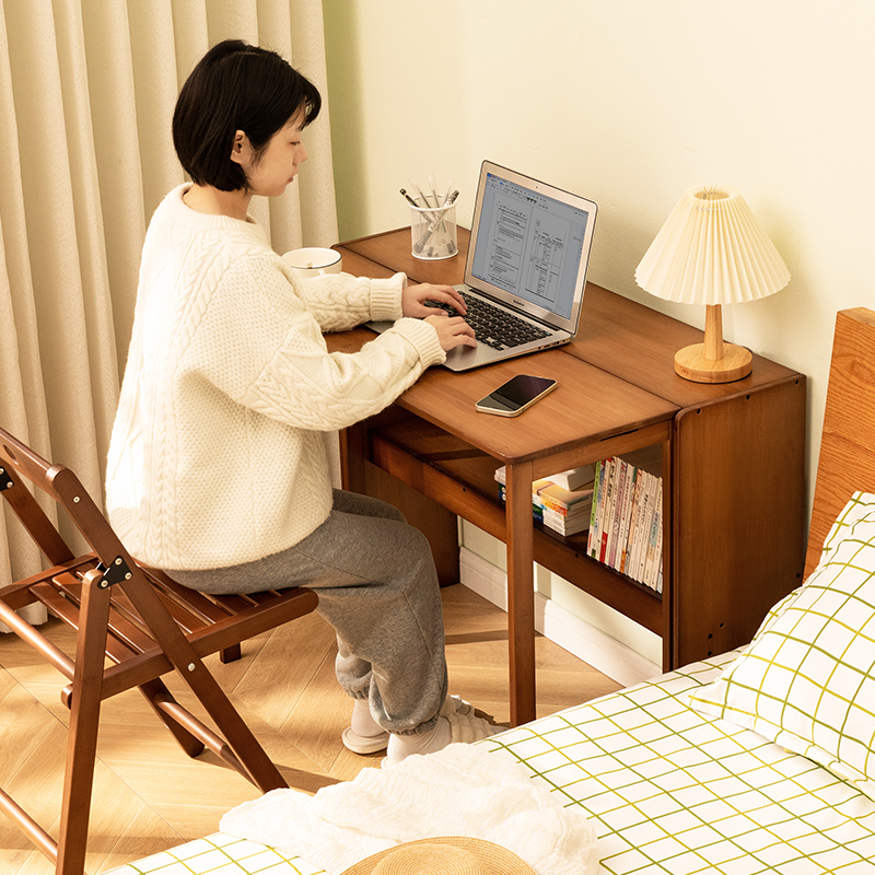 Bamboo Folding Desk,Space-Saving Computer Desk for Small Spaces, Foldable Study Table for Bedroom, Home Office, Dorm, Apartment (Brown) - Fluent Trends