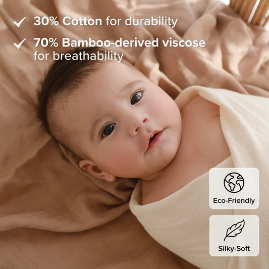Muslin Swaddle Blankets - Soft Breathable Baby Swaddle Wrap, Bamboo Viscose & Cotton Receiving Blankets for Newborns, 2-Pack - Fluent Trends
