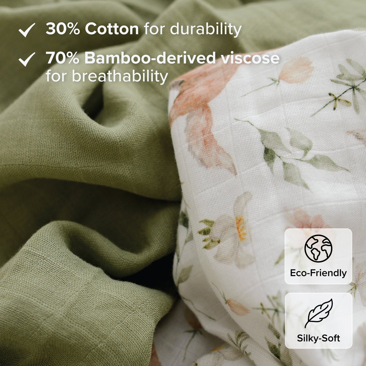 Muslin Swaddle Blankets - Soft Breathable Baby Swaddle Wrap, Bamboo Viscose & Cotton Receiving Blankets for Newborns, 2-Pack